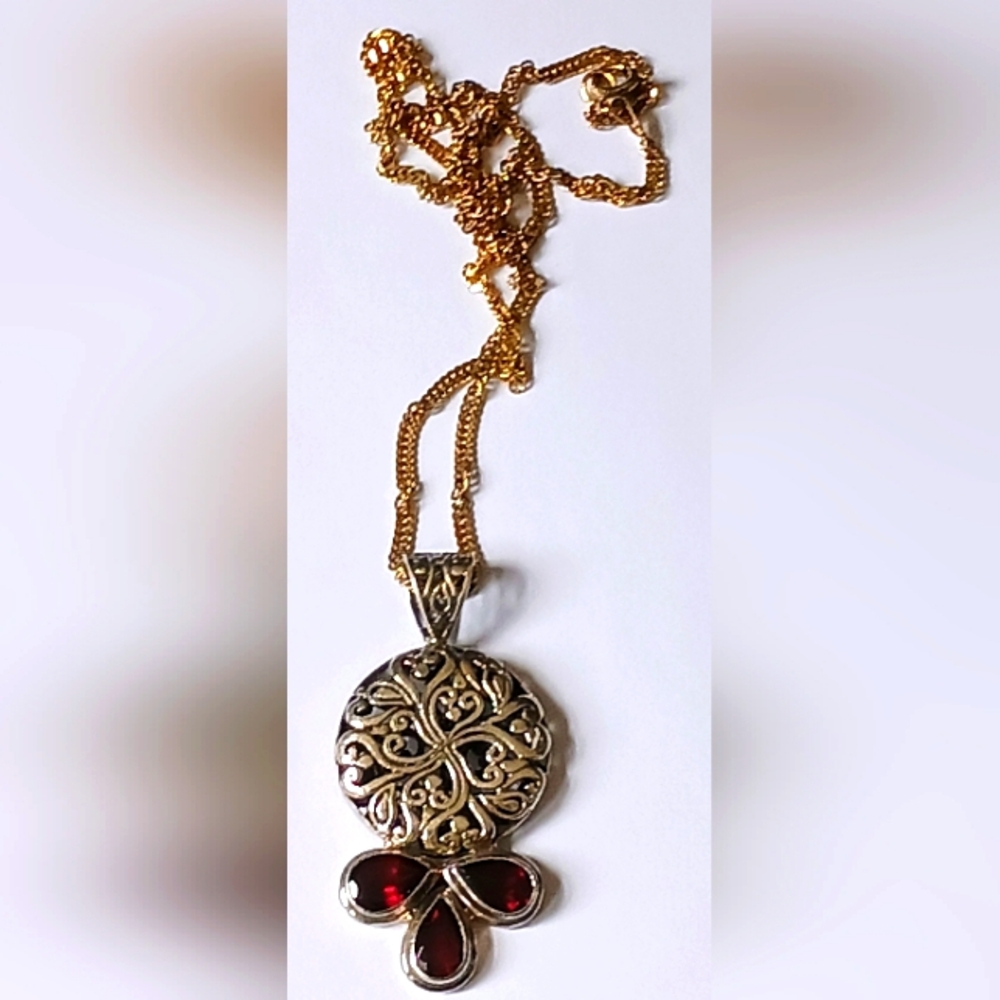 Designer's BC Genuine Garnets in Solid .925 Pendant